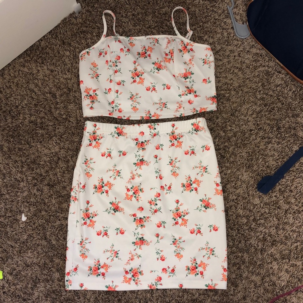 two piece mini skirt and crop top set